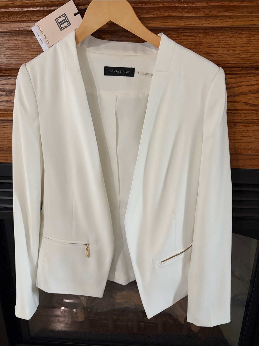 Ivanka Trump White Open Blazer with Gold Zip Accents